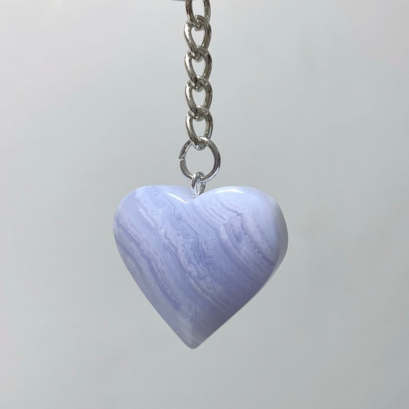 10 Pieces Blue Lace Agate Heart Keychain - Wholesale Crystals