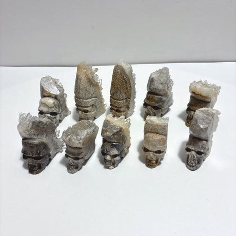 10 Pieces Clear Quartz Cluster Indian Skull Carving - Wholesale Crystals