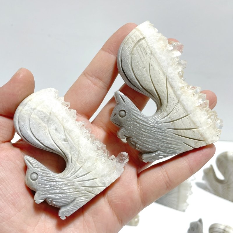 10 Pieces Clear Quartz Cluster Squirrel Carving - Wholesale Crystals