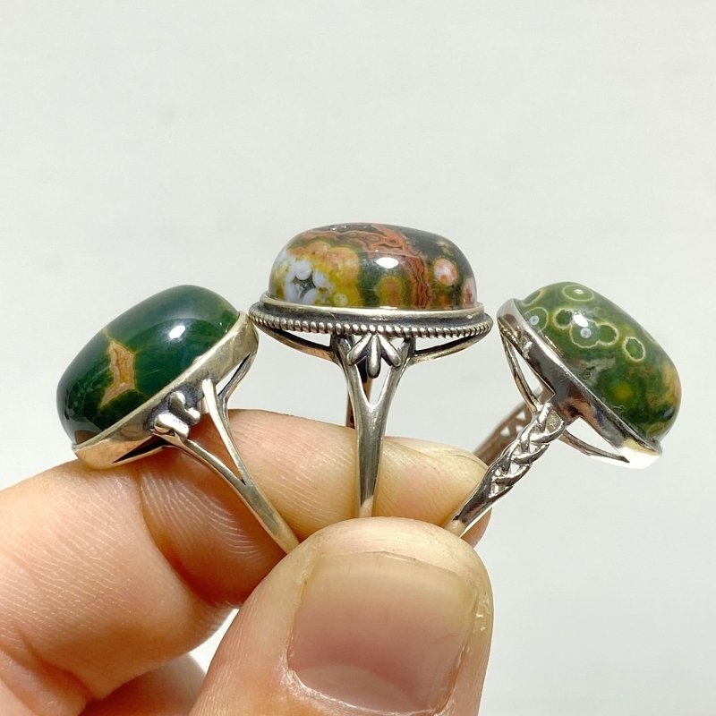 10 Pieces Different Styles S925 Sterling Silver 8th Vein Ocean Jasper Ring - Wholesale Crystals