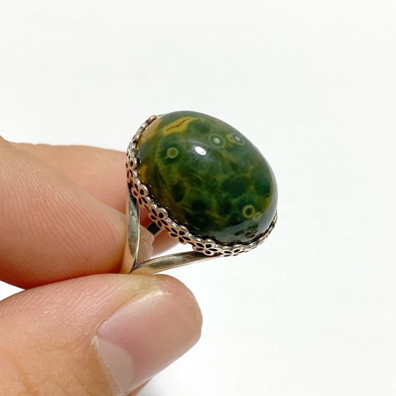 10 Pieces Different Styles S925 Sterling Silver 8th Vein Ocean Jasper Ring - Wholesale Crystals
