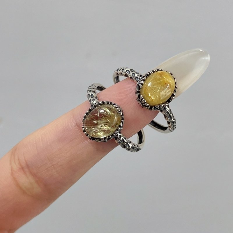 10 Pieces Gold Rutile Quartz Different Styles Sterling Silver Ring - Wholesale Crystals