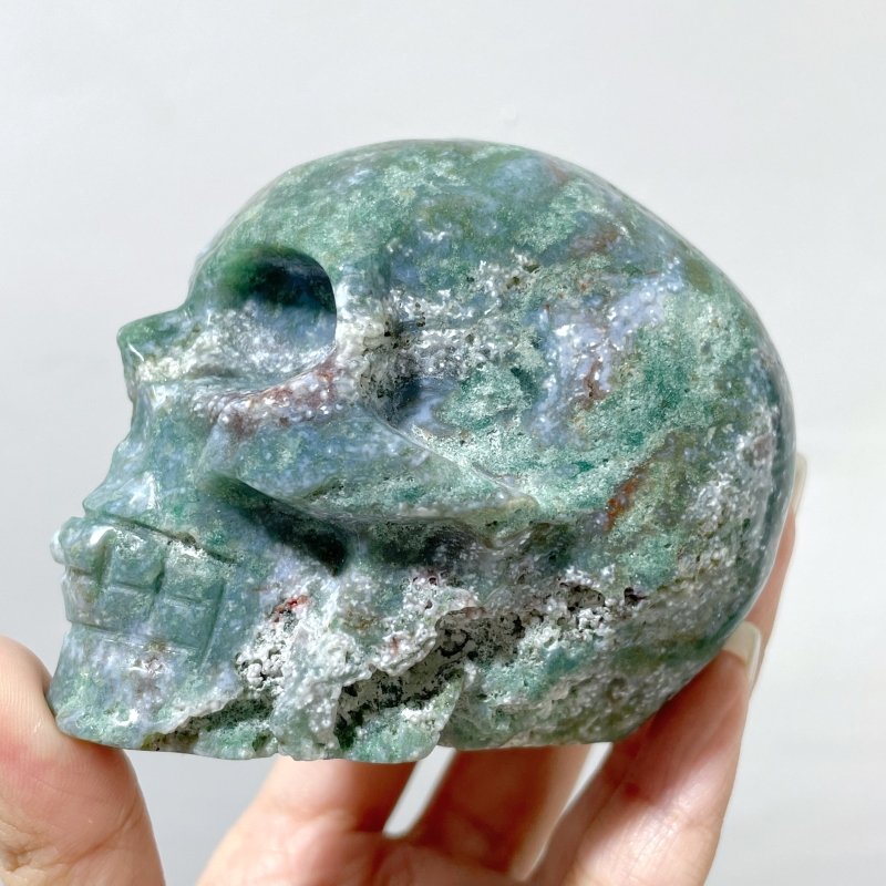 10 Pieces High Quality Moss Agate Geode Druzy Skull - Wholesale Crystals