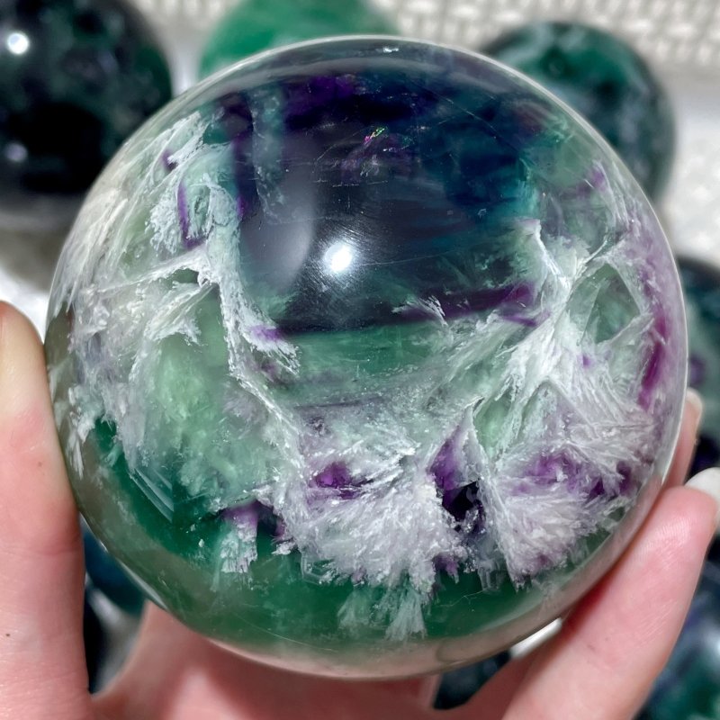 10 Pieces Large Beautiful Feather Fluorite Sphere - Wholesale Crystals