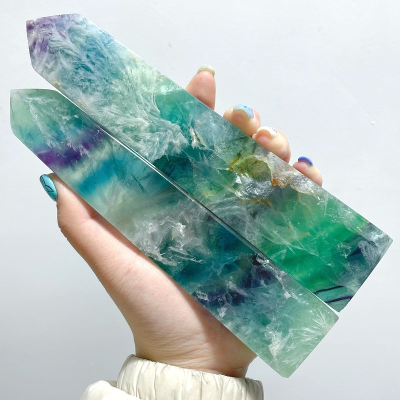 10 Pieces Large Feather Fluorite Four - Sided Tower Points - Wholesale Crystals
