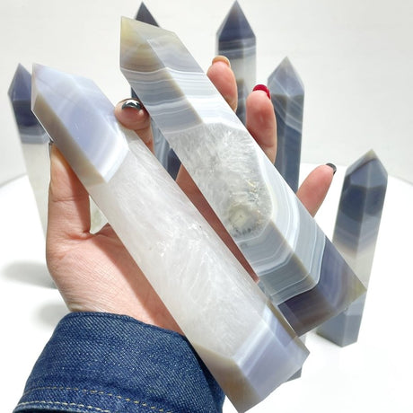 10 Pieces Large Geode Druzy Stripe Agate Mixed Quartz Tower - Wholesale Crystals