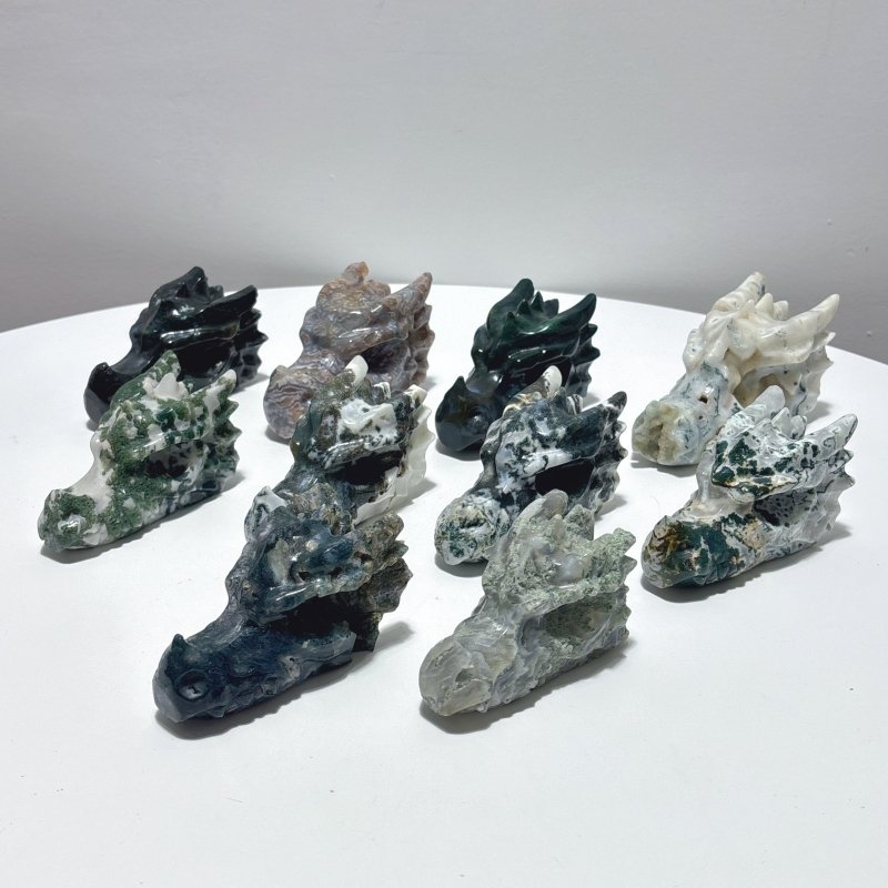 10 Pieces Moss Agate Dragon Head Carving - Wholesale Crystals