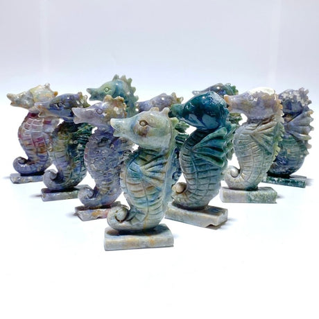 10 Pieces Moss Agate Seahorse Carving - Wholesale Crystals