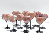 10 Pieces Pink Agate Heart With Stand - Wholesale Crystals