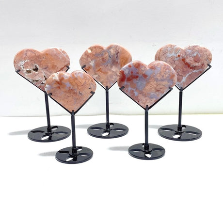 10 Pieces Pink Agate Heart With Stand - Wholesale Crystals
