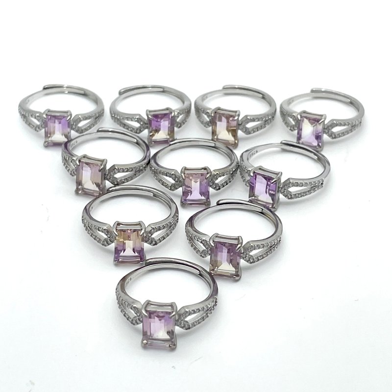 10 Pieces S925 Ametrine Sugar Cube Ring Style #1 - Wholesale Crystals