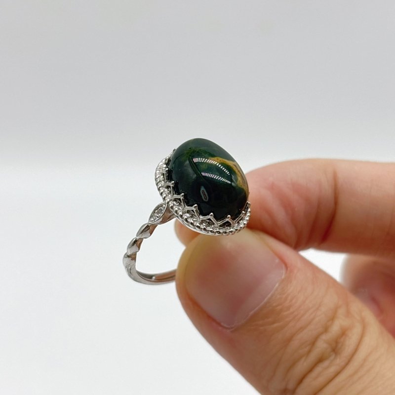 10 Pieces S925 Sterling Silver 8th Vein Ocean Jasper Ring With Different Styles - Wholesale Crystals