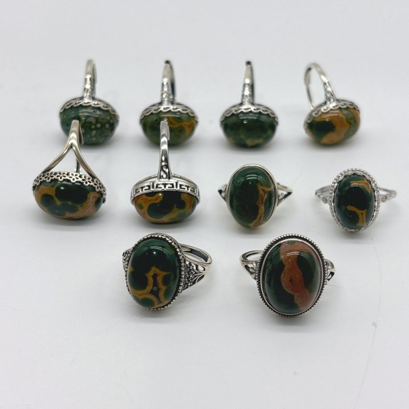 10 Pieces S925 Sterling Silver 8th Vein Ocean Jasper Ring With Different Styles - Wholesale Crystals