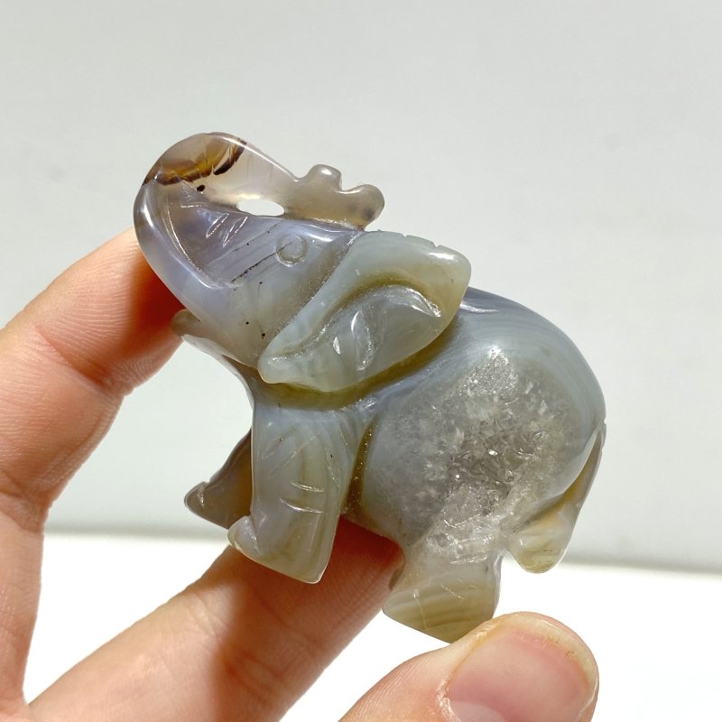 10 pieces Small Geode Agate Druzy Elephant Carving - Wholesale Crystals