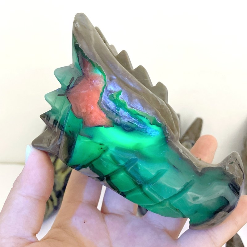 10 Pieces Volcanic Agate Dragon Head Carving Closeout(UV - Reactive) - Wholesale Crystals