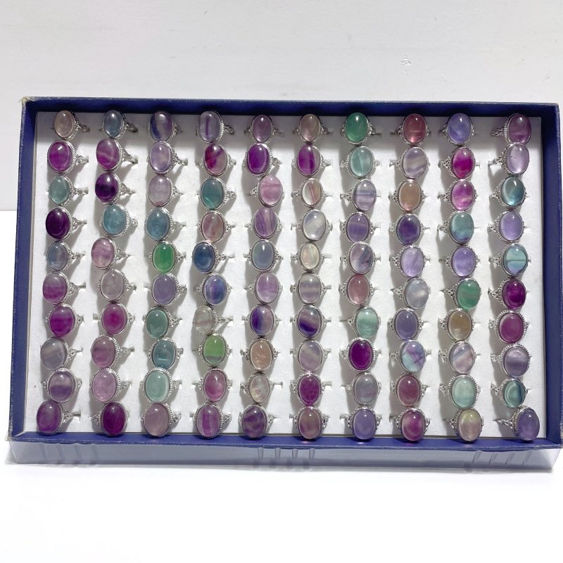100 Pieces Beautiful Rainbow Fluorite Different Styles Ring Clearance - Wholesale Crystals