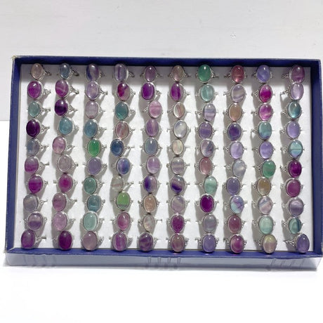100 Pieces Beautiful Rainbow Fluorite Different Styles Ring Clearance - Wholesale Crystals