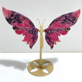 Unique Rhodonite Mixed Quartz Butterfly Wing Carving With Stand