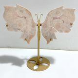 Pink Agate Butterfly Wing Carving With Stand
