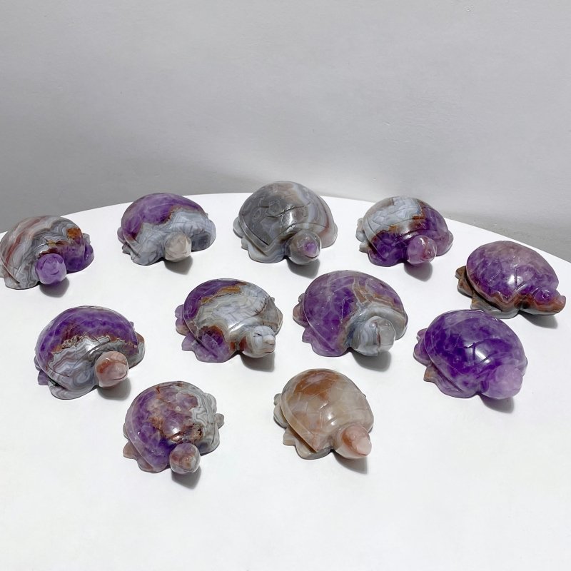 11 Pieces Amethyst Mixed Agate Turtle Carving - Wholesale Crystals