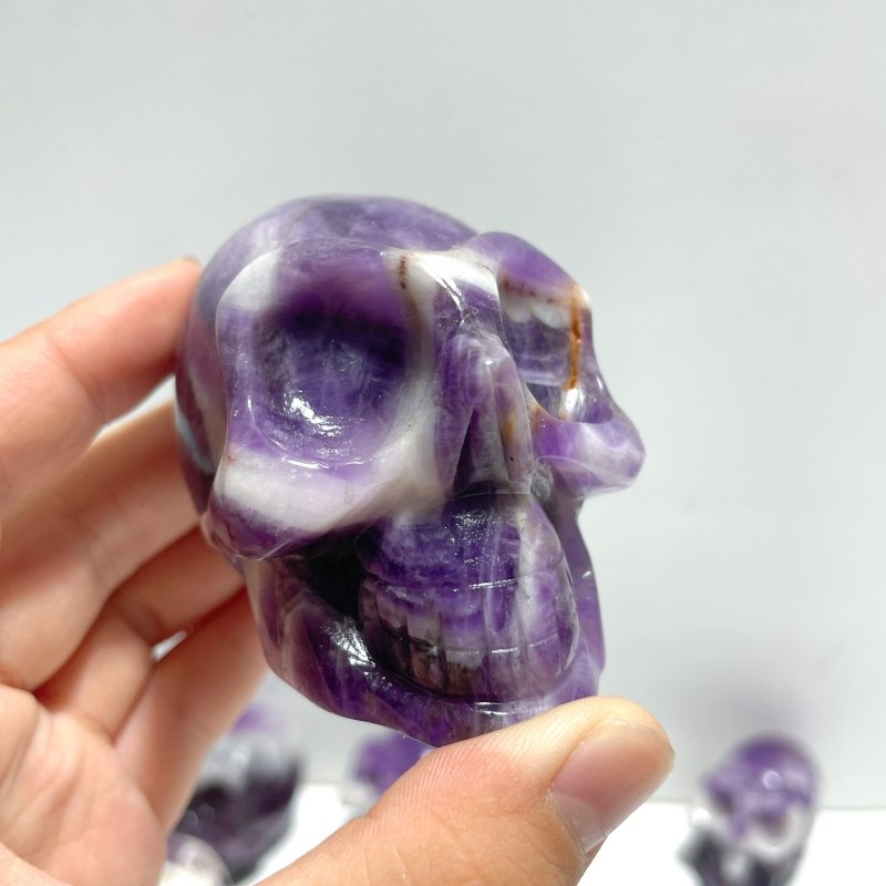 11 Pieces Chevron Amethyst Skull Carving - Wholesale Crystals