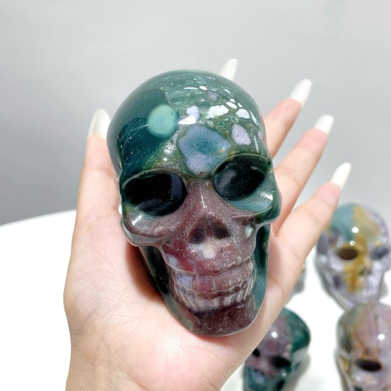 11 Pieces Colorful Ocean Jasper Skull Carving - Wholesale Crystals