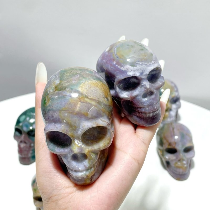 11 Pieces Colorful Ocean Jasper Skull Carving - Wholesale Crystals