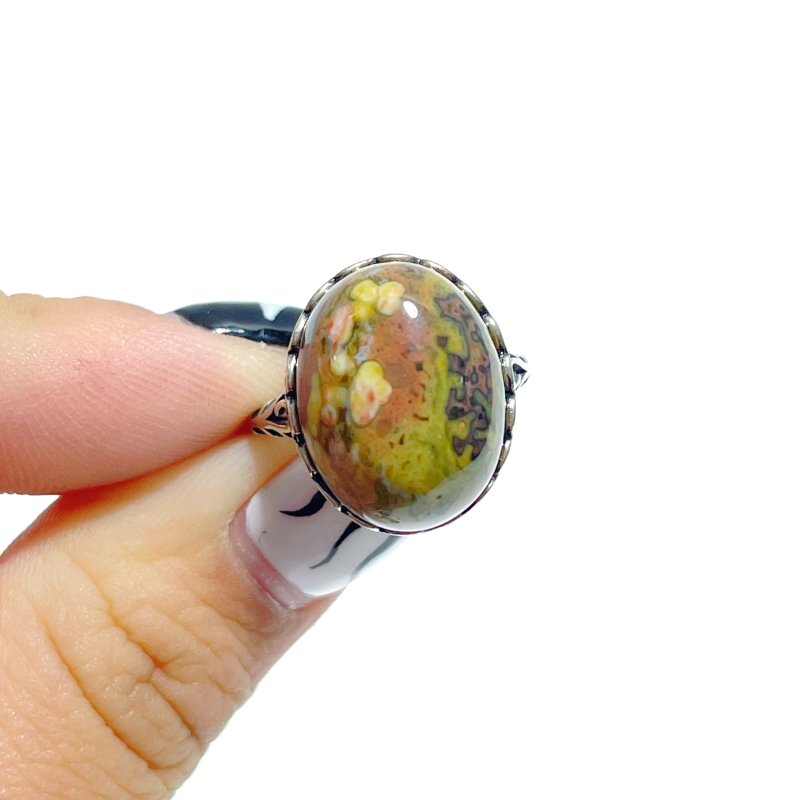 11 Pieces Different Styles S925 Sterling Silver 8th Vein Ocean Jasper Ring - Wholesale Crystals