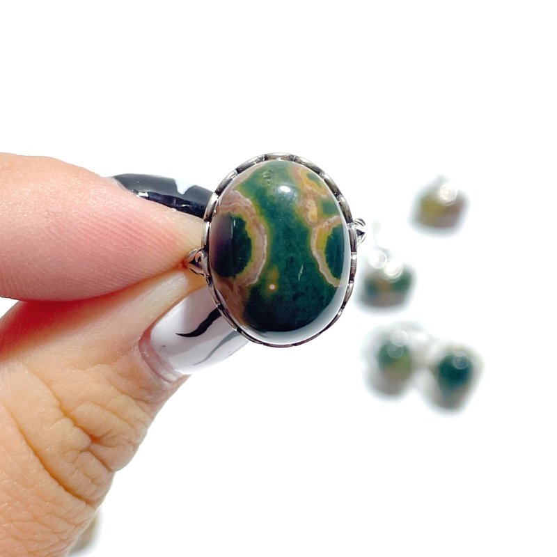 11 Pieces Different Styles S925 Sterling Silver 8th Vein Ocean Jasper Ring - Wholesale Crystals