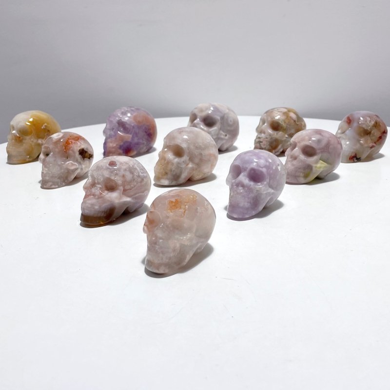 11 Pieces Druzy Geode Sakura Flower Agate Skull Carving - Wholesale Crystals