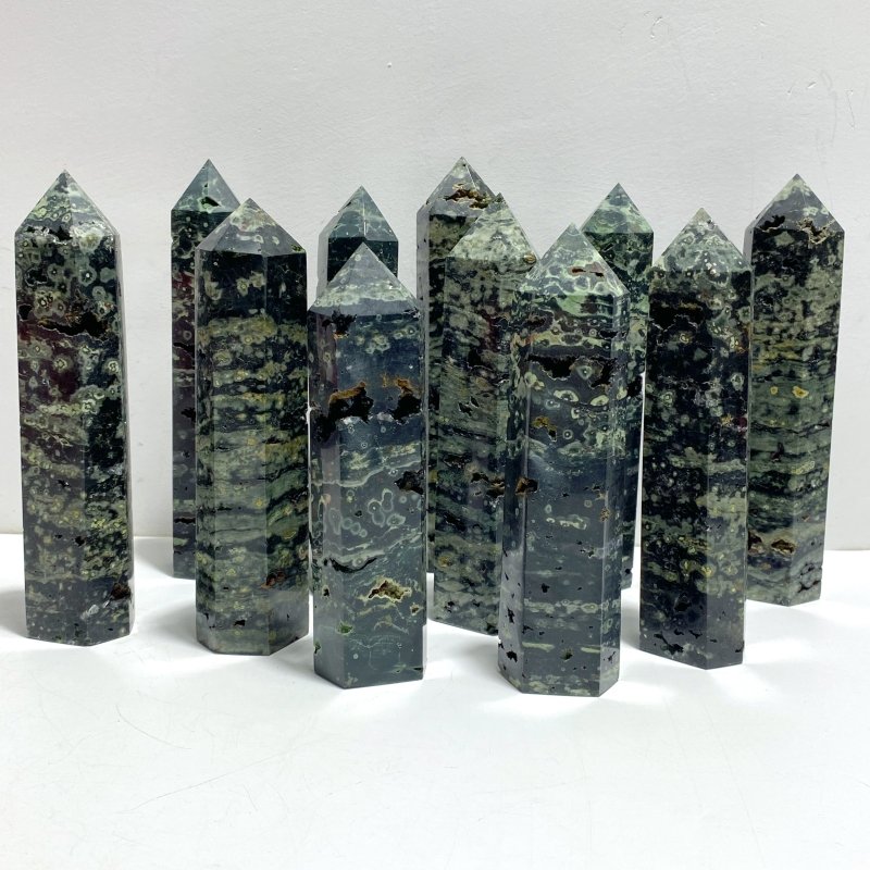 11 Pieces Green Sea Jasper Druzy Point - Wholesale Crystals