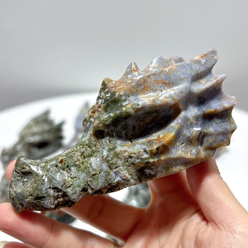 11 Pieces Large Colorful Moss Agate Dragon Head Carving - Wholesale Crystals