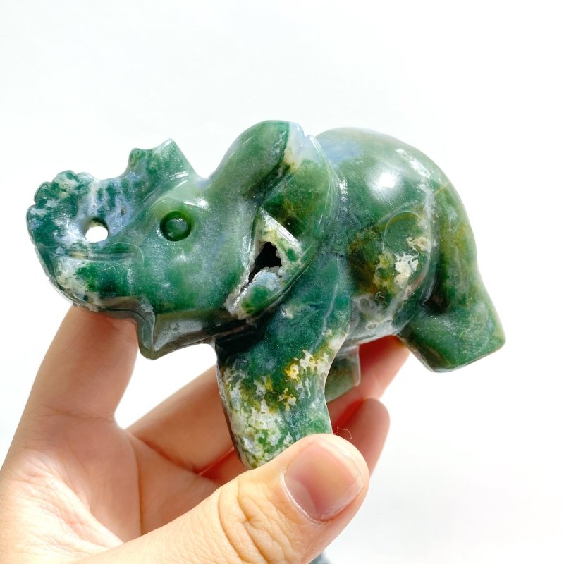 11 Pieces Moss Agate Elephant Carving - Wholesale Crystals