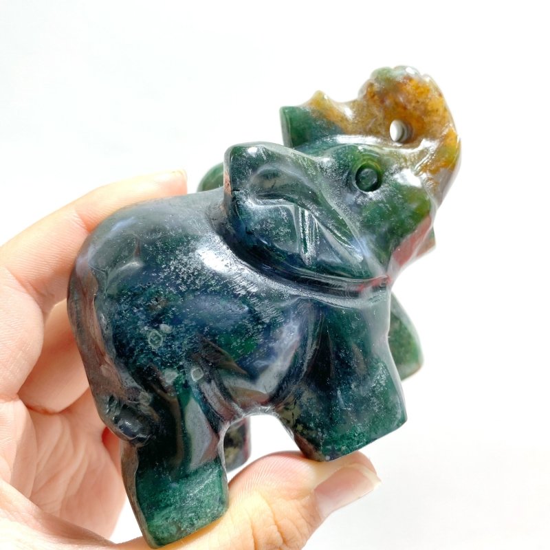 11 Pieces Moss Agate Elephant Carving - Wholesale Crystals