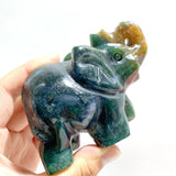 11 Pieces Moss Agate Elephant Carving - Wholesale Crystals