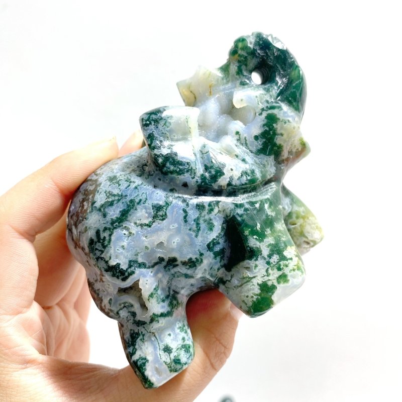 11 Pieces Moss Agate Elephant Carving - Wholesale Crystals