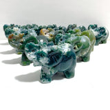 11 Pieces Moss Agate Elephant Carving - Wholesale Crystals