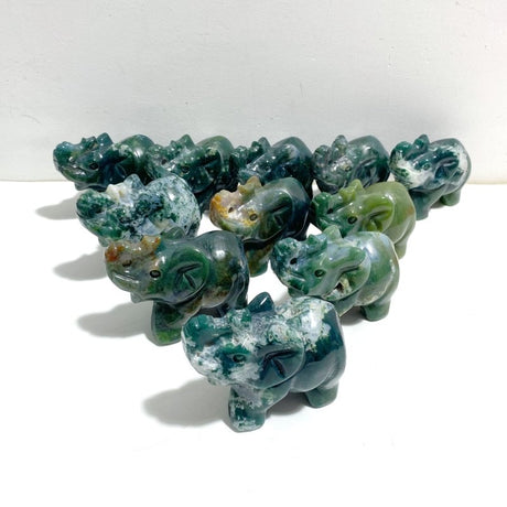 11 Pieces Moss Agate Elephant Carving - Wholesale Crystals