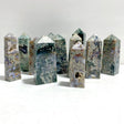 11 Pieces Moss Agate Four - Sided Tower Points - Wholesale Crystals
