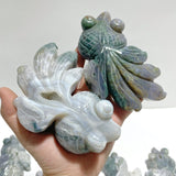 11 Pieces Moss Agate Goldfish Carving - Wholesale Crystals