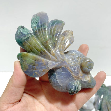 11 Pieces Moss Agate Goldfish Carving - Wholesale Crystals