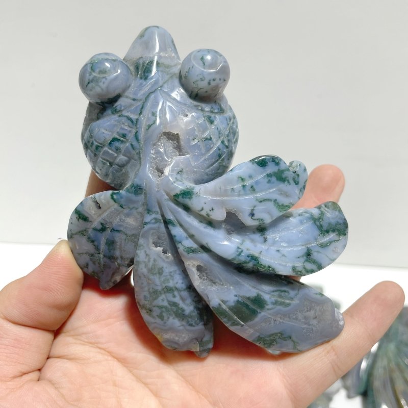 11 Pieces Moss Agate Goldfish Carving - Wholesale Crystals