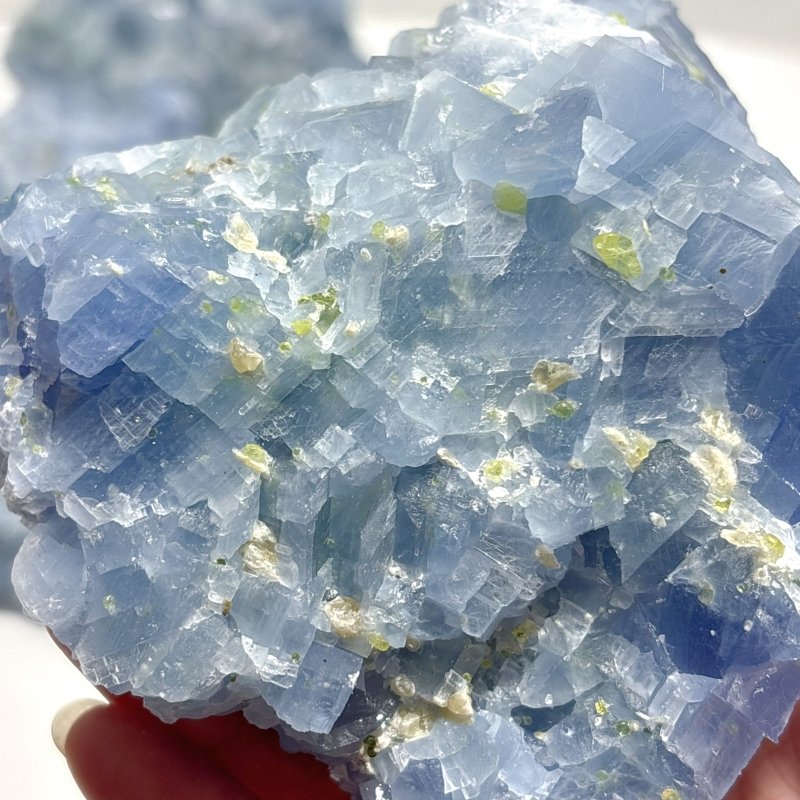 11 Pieces Raw Blue Calcite Mixed Peridot Specimen - Wholesale Crystals