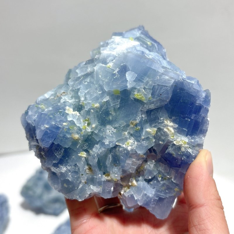 11 Pieces Raw Blue Calcite Mixed Peridot Specimen - Wholesale Crystals