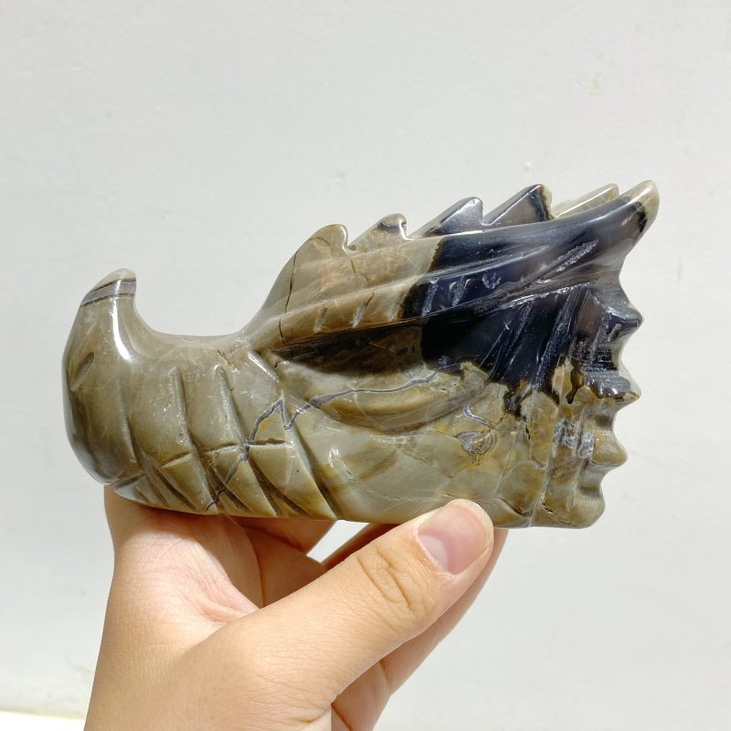 11 Pieces Volcanic Agate Dragon Head Carving Closeout(UV-Reactive) -Wholesale Crystals