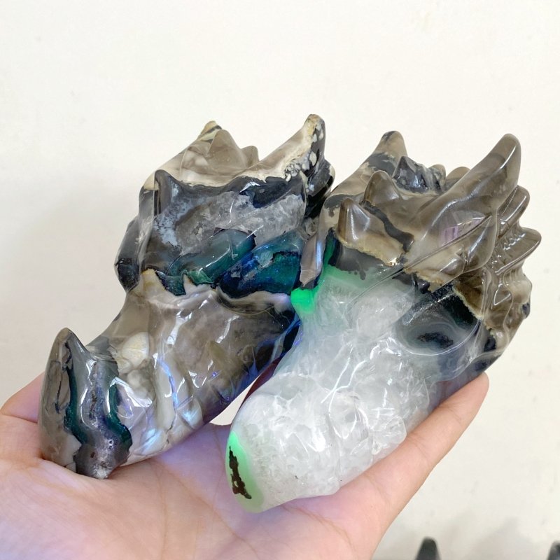 11 Pieces Volcano Agate Dragon Head Carving Closeout (UV-Reactive) -Wholesale Crystals