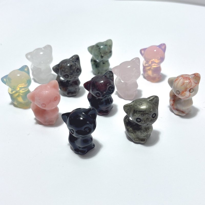 11 Types Cat Carving Wholesale Obsidian Pink Opal Yooperlite - Wholesale Crystals