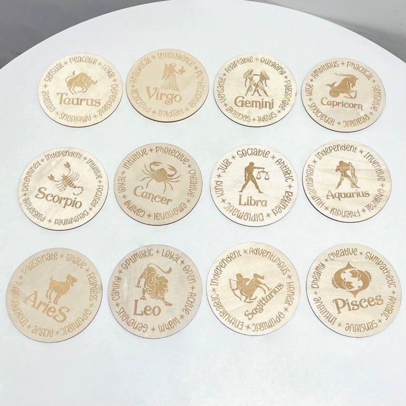 12 Constellations Zodiac Sign Wooden Slices Crystal Astrology Gift Coaster - Wholesale Crystals