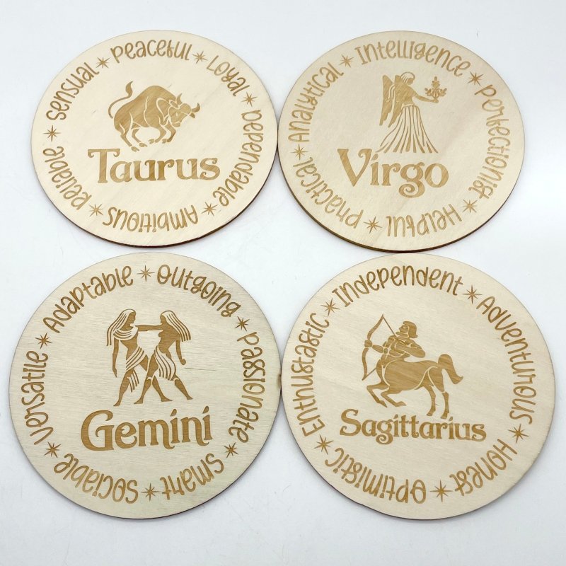 12 Constellations Zodiac Sign Wooden Slices Crystal Astrology Gift Coaster - Wholesale Crystals