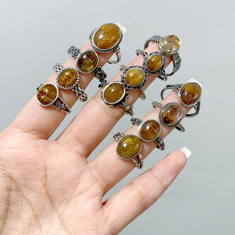 12 Pieces Beautiful Cacoxenite Super7 Sterling Silver Different Styles Ring - Wholesale Crystals